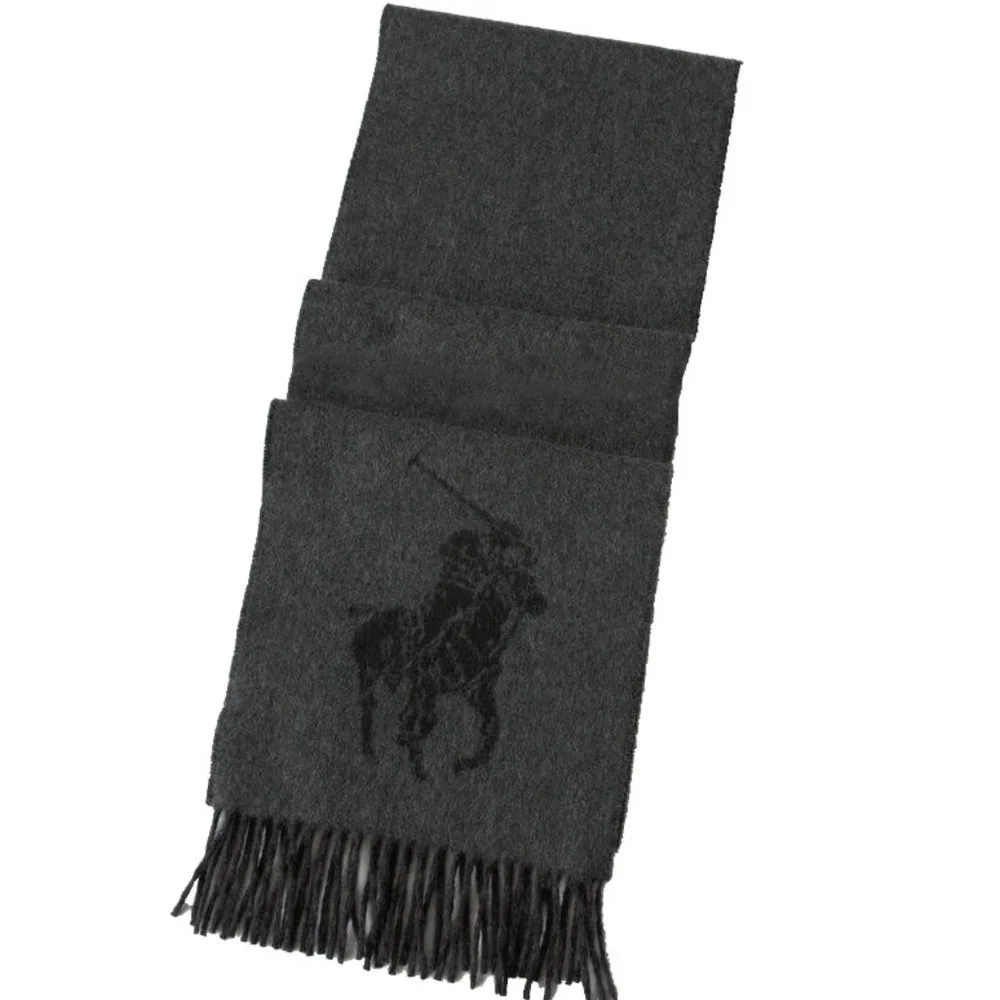 NEW Polo Ralph Lauren Reversible Scarf! Black or Gray Big Pony on Both Sides